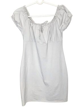 Ardene White Mini Dress Puff Sleeve Ruched Tie Front CottagecoreWomen’s Size M/L